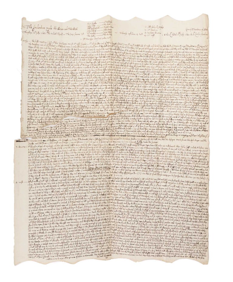 Item #75211 Copy of Testimony Given at the Trial of Thomas Walcot, July 12, 1683. Manuscript, Trial, Rye House Plot, Thomas Walcot.