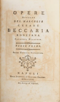 Opere Diverse del Marchese Cesare Beccaria Bonesana Patrizio Milanese