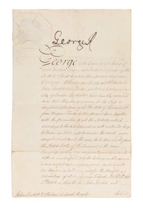 Item #75301 Signed Royal Warrant Permitting Search of Parliamentary Records, 1726. Manuscript,...