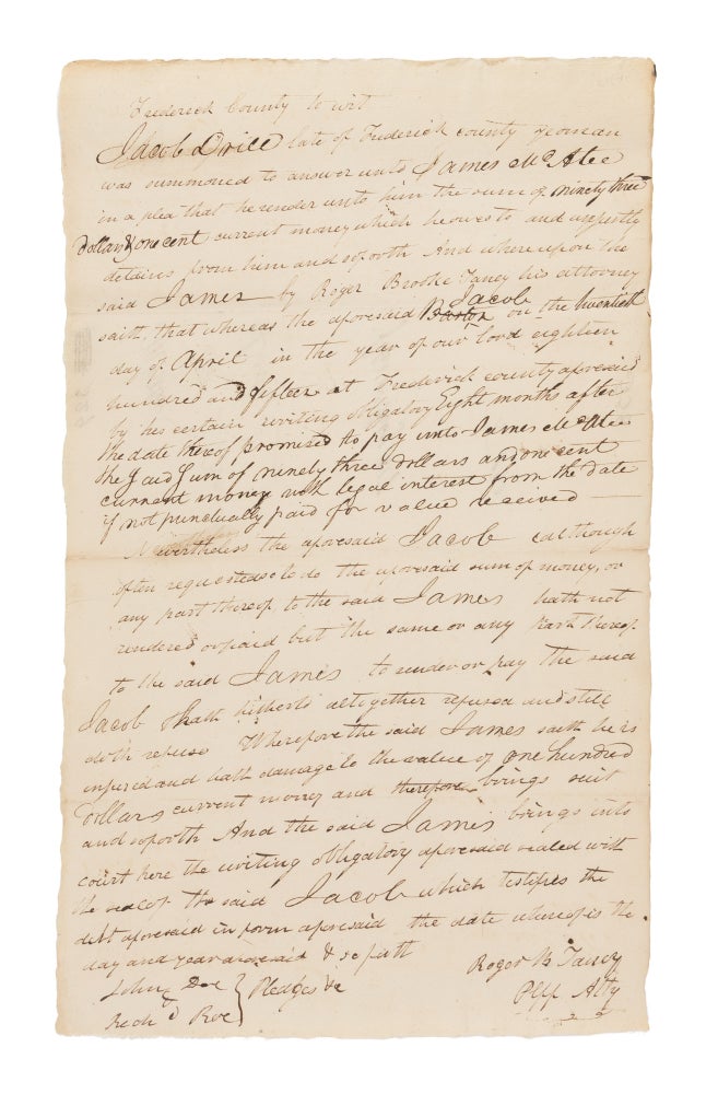 Item #75313 Court Document in Taney's Hand, Signed by Taney, February 1, 1817. Manuscript, Roger B. Taney.