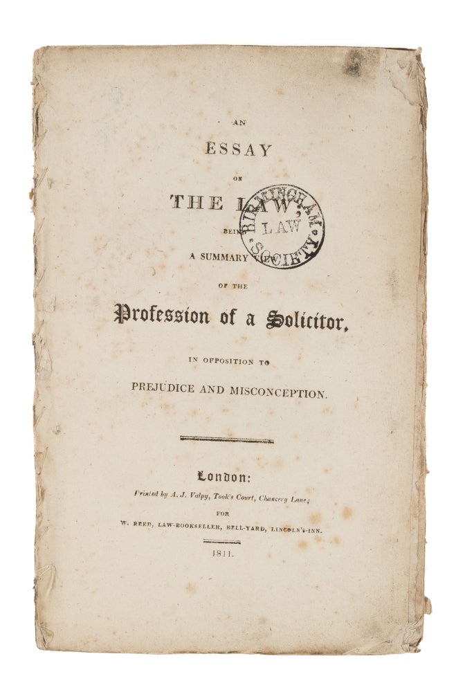 Item #75326 An Essay on the Law; Being a Summary View of the Profession of a. Lawyers, Great Britain.