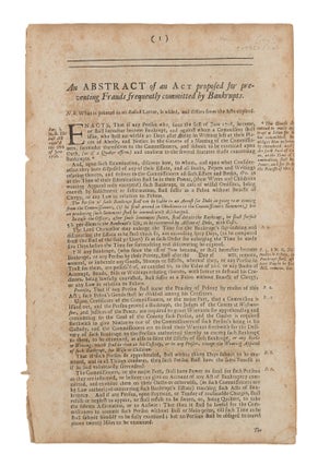 Eight Broadsides Dealing with Bankruptcy Reform, 1718-1719.