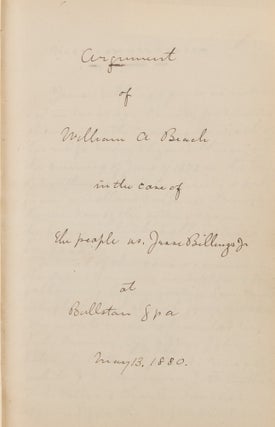 Billings Trial, Beach's Argument, Ballston Spa, NY, 1890.