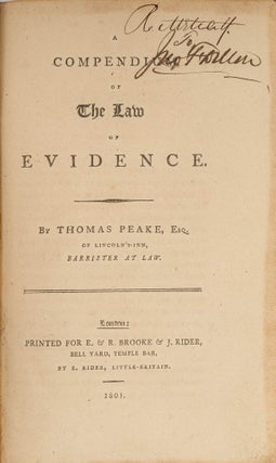 Item #75509 A Compendium of the Law of Evidence, London, 1801. Thomas Peake
