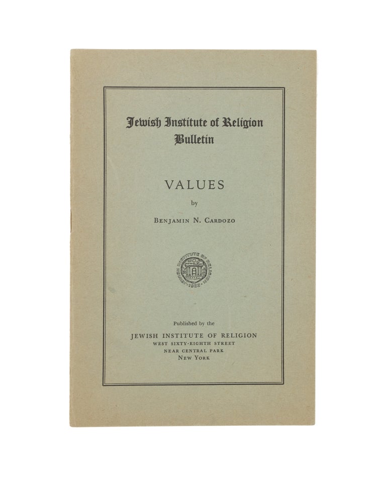 Item #75511 Values. New York, 1944. Benjamin N. Cardozo.