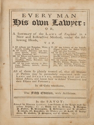 Every Man His Own Lawyer: Or, A Summary of the Laws of England...