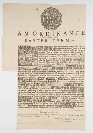 Item #75604 An Ordinance for Adjourning Part of Easter Term, 1654. Broadside, Great Britain