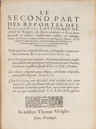 Les Reports de Edward Coke, Parts 1-4, London, c1601-1604, One Book.
