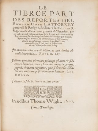 Les Reports de Edward Coke, Parts 1-4, London, c1601-1604, One Book.