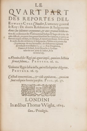 Les Reports de Edward Coke, Parts 1-4, London, c1601-1604, One Book.