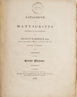 A Catalogue of Manuscripts, Formerly in the Possession of Francis...