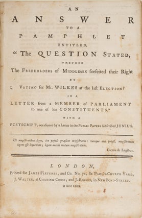 Item #75737 An Answer to a Pamphlet Entitled The Question Stated. Nathaniel Forster
