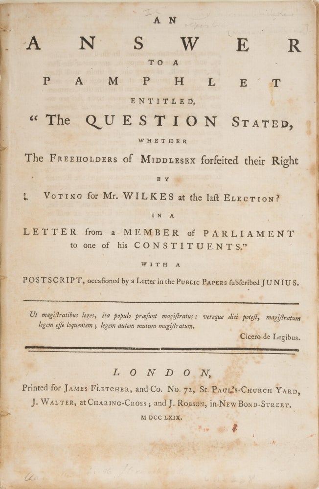Item #75737 An Answer to a Pamphlet Entitled The Question Stated. Nathaniel Forster.