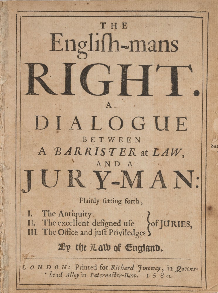 Item #75756 The English-Mans Right, A Dialogue Between a Barrister at Law. Sir John Hawles, Sir Francis Bacon.