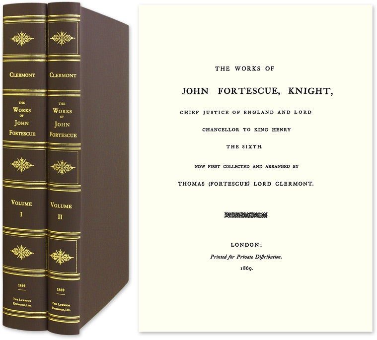 Item #75785 The Works of Sir John Fortescue. 2 Vols. Folio with 17 color illus. Sir John Fortescue.