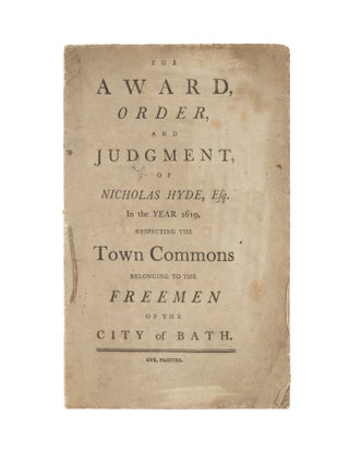 Item #75831 The Award, Order, And Judgment, Of Nicholas Hyde, Esq in the Year. Nicholas Hyde