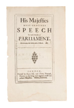 Item #75877 His Majesties Most Gracious Speech to Both Houses of Parliament. King of England...