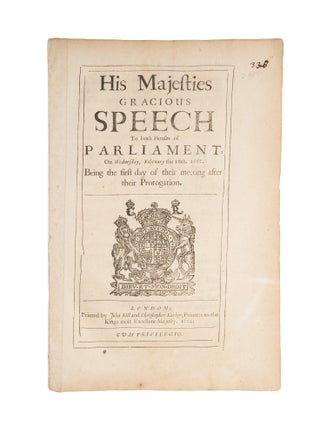Item #75878 His Majesties Gracious Speech to Both Houses of Parliament. King of England Charles II