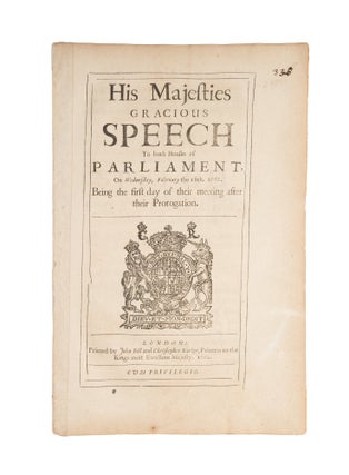 Item #75878 His Majesties Gracious Speech to Both Houses of Parliament. King of England Charles II