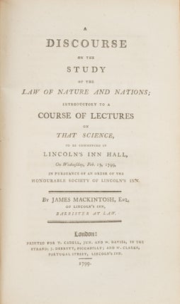Item #75892 A Discourse on the Study of the Law of Nature and Nations;. James Mackintosh