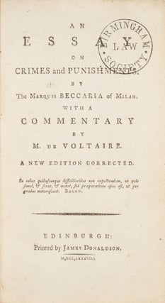 An Essay on Crimes and Punishments, Edinburgh, 1788.