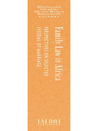 Family Law in Africa, Perspectives on Selected Systems of Marriage.