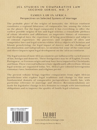 Family Law in Africa, Perspectives on Selected Systems of Marriage.