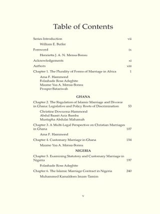 Family Law in Africa, Perspectives on Selected Systems of Marriage.