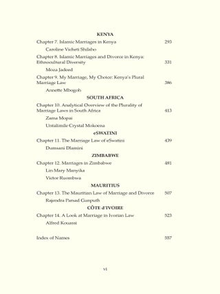 Family Law in Africa, Perspectives on Selected Systems of Marriage.