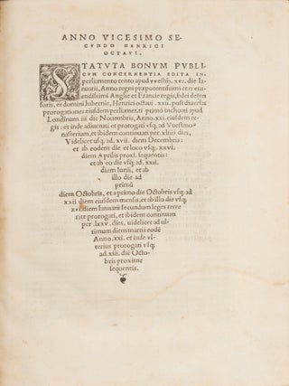 Item #76020 Anno Vicesimo Secundo Henrici Octavi: Statuta Bonum Publicum. Great Britain,...