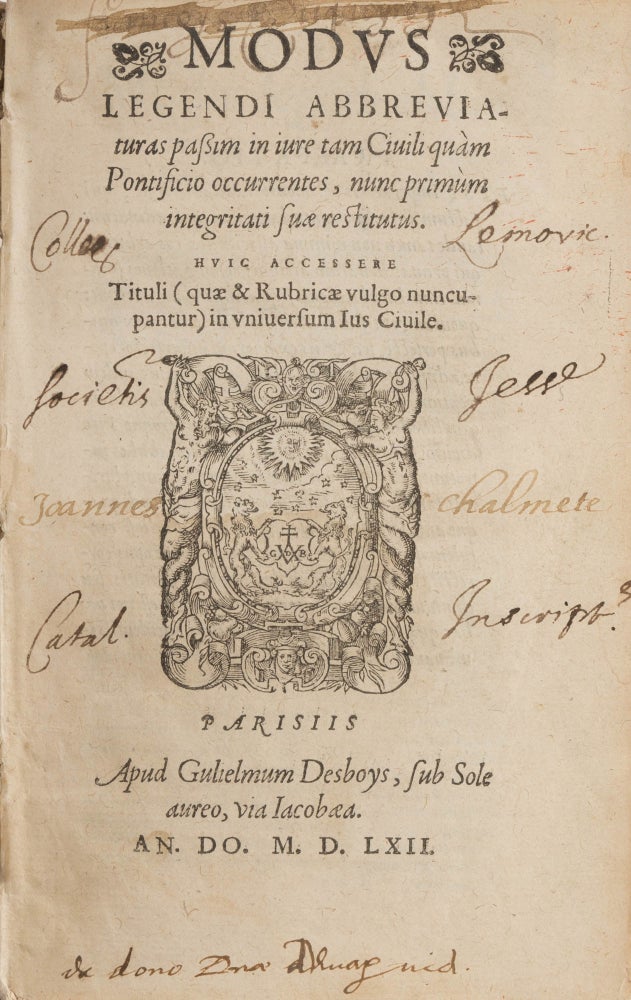 Item #76254 Modus Legendi Abbreviaturas in Utroque Iure tam Civili Quam Pontifico. Werner von Schussenried, Portius Azo, Wernherus.