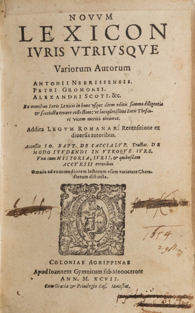 Item #76259 Novum Lexicon Iuris Utriusque Variorum Autorum Antonii Nebrissenis. Antonio de Nebrija, Antonio Nebrissensi.