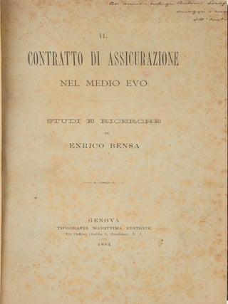 Il Contratto di Assicurazione nel Medio Evo, Genoa, 1883.