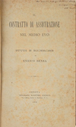 Il Contratto di Assicurazione nel Medio Evo, Genoa, 1883.