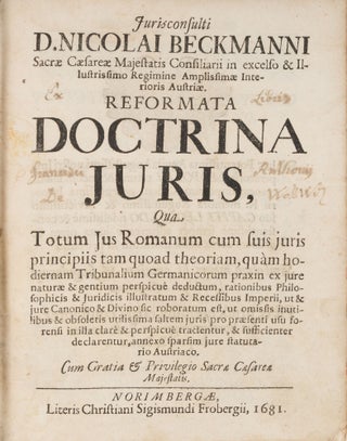 Item #76524 Reformata Doctrina Juris, Qua Totum Jus Romanum cum Suis Juris. Nicolaus Beckmann