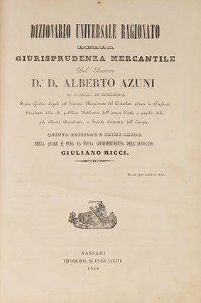 Dizionario Universale Ragionato Della Giurisprudenza Mercantile, 1844.