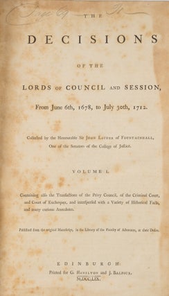 The Decisions of the Lords of Council and Session... 2 vols. 1759