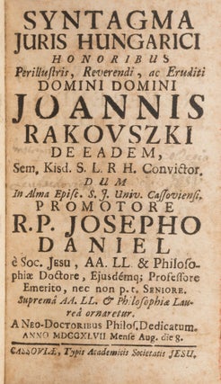 Item #76951 Syntagma Juris Hungarici, Honoribus Perillustris, Reverendi. Joseph Daniel