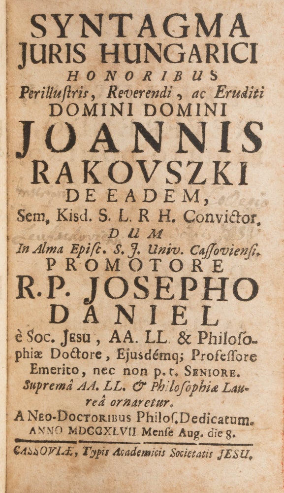 Item #76951 Syntagma Juris Hungarici, Honoribus Perillustris, Reverendi. Joseph Daniel.