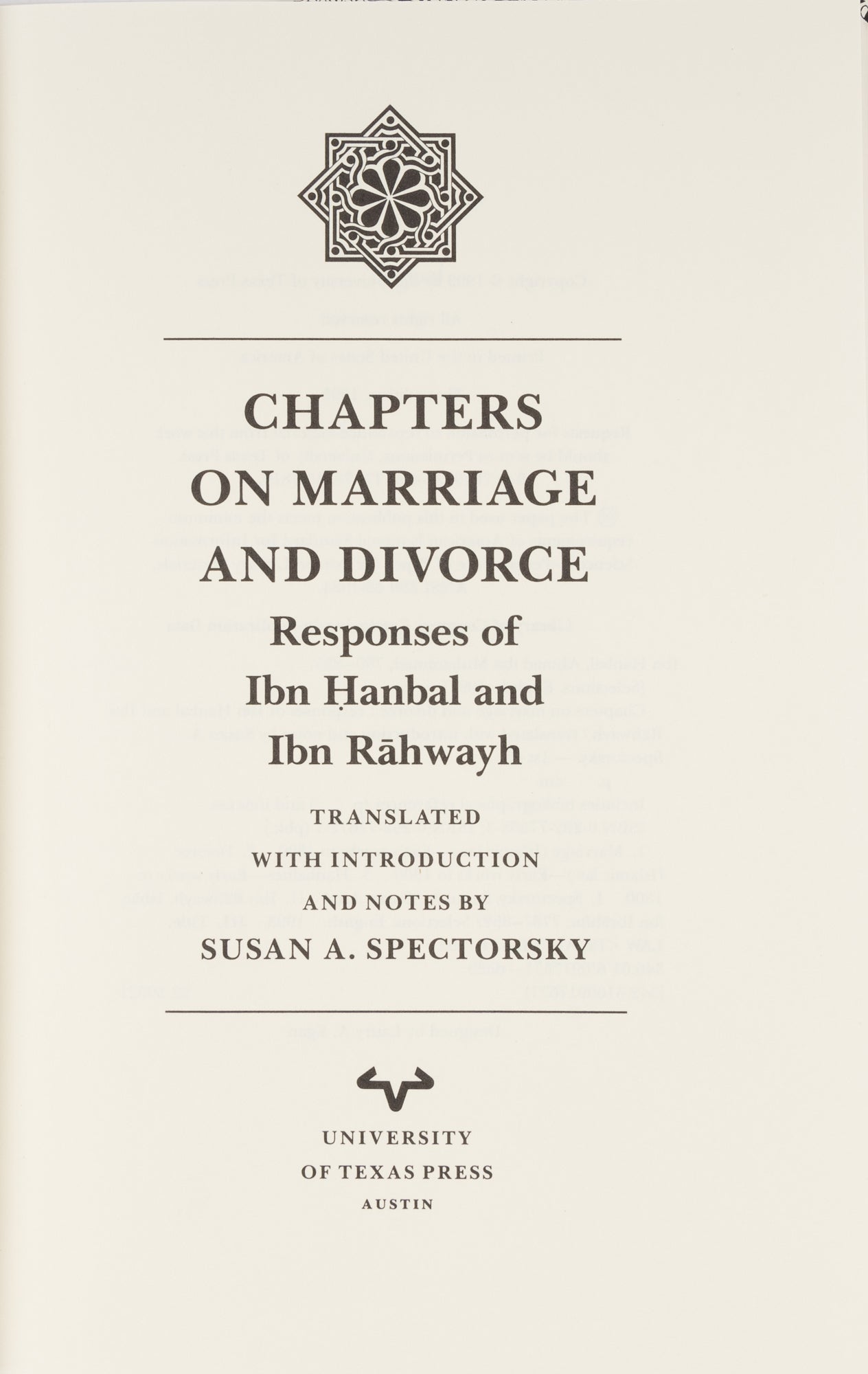 Chapters on Marriage and Divorce: Responses of Ibn Hanbal and Ibn ...