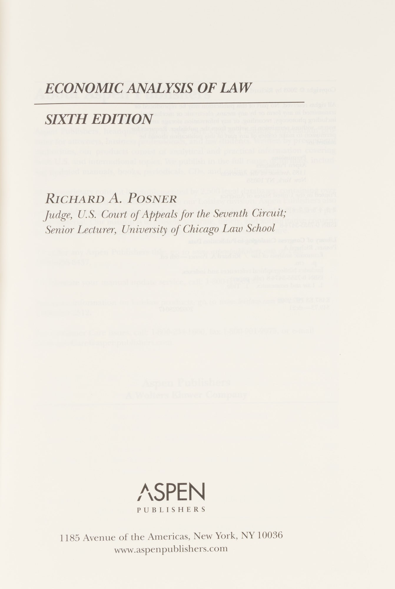 Economic Analysis of Law. Sixth Edition | Richard A. Posner