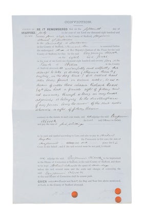 Item #77462 Notice of Conviction for Poaching, Leek, Staffordshire, UK, 1874. Game Law, Great...