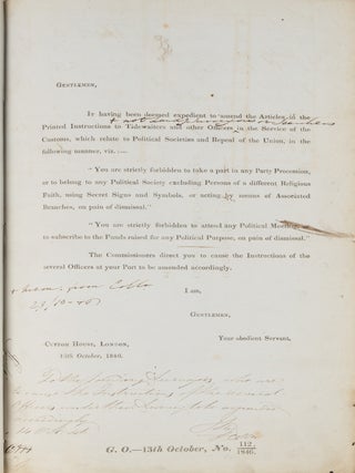 Orders Issued by the Board of Customs, Treasury and Queen, 1846-1848.