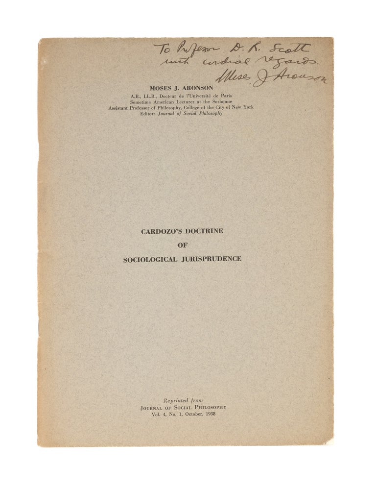 Item #77569 Cardozo's Doctrine of Sociological Jurisprudence. Moses J. Aronson.