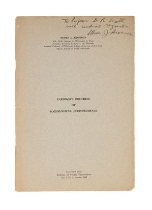 Item #77569 Cardozo's Doctrine of Sociological Jurisprudence. Moses J. Aronson