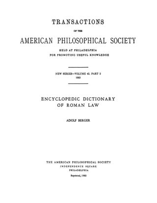 Encyclopedic Dictionary of Roman Law.