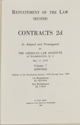 Restatement of the Law 2d. Contracts 2d. Volume 7. Appendix