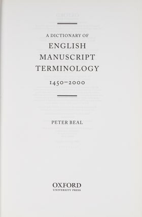 A Dictionary of English Manuscript Terminology, 1450-2000.