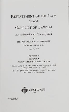 Restatement of the Law 2d. Conflict of Laws 2d Vol. 4 Appendix