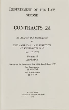Restatement of the Law 2d. Contracts 2d. Volume 8. Appendix